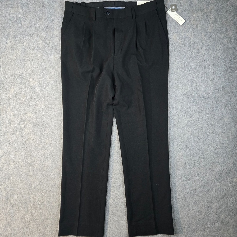 Oak Hill Dress Pants Mens 40x32 Black Perfect Fit Pleated Trousers‎ Casual NEW
